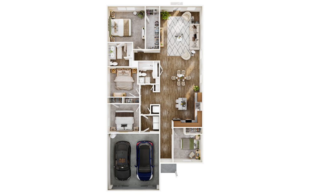 HEWITT - 4 bedroom floorplan layout with 2 bathrooms and 1688 square feet